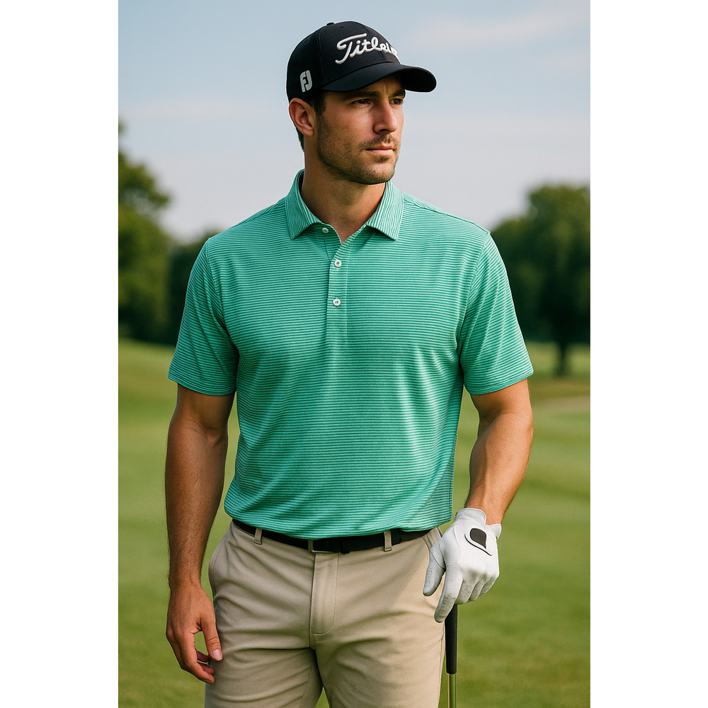 ✨2/$20 FOOTJOY FJ Golf Polo Shirt Striped Green Short Sleeve Athletic Mens Large
